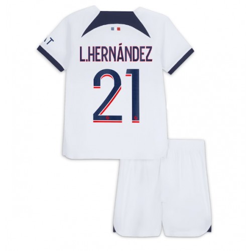 Dětský Fotbalový dres Paris Saint-Germain Lucas Hernandez #21 2023-24 Venkovní Krátký Rukáv (+ trenýrky)